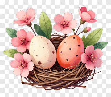 Easter Eggs Nestled Among Cherry Blossoms PNG