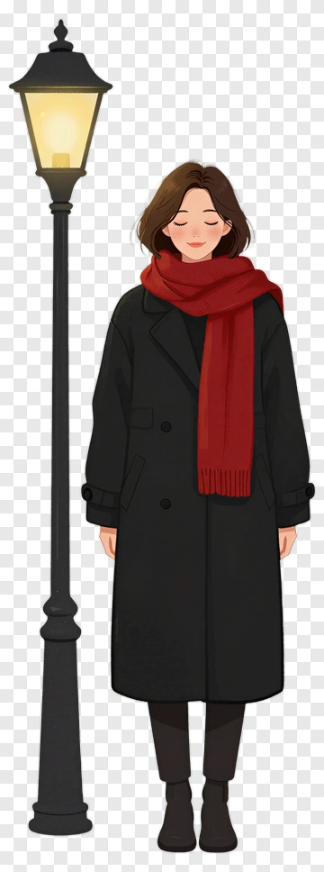 Woman Standing By A Street Lamp PNG