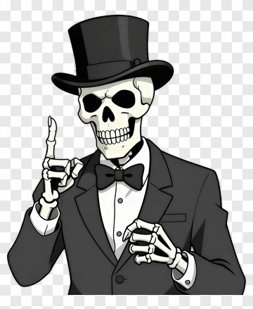 Cartoon Skeleton Wearing A Top Hat And Bow Tie PNG