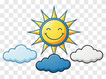 Cartoon Sun Smiling Above Clouds PNG