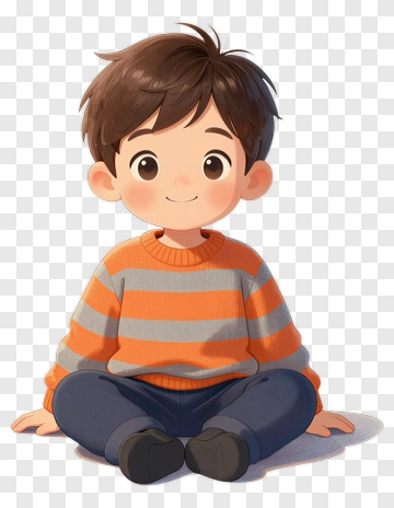 Cartoon Boy Sitting With Orange Striped Sweater PNG