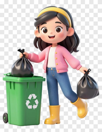 3D Girl Recycling Trash Bags PNG
