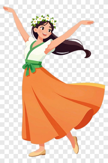 Cartoon Woman Dancing In A Flowing Skirt PNG