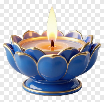 Blue Lotus Candle Holder With Flame PNG