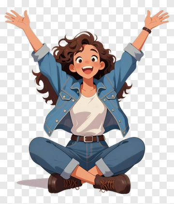 Cartoon Woman Sitting With Arms Raised PNG