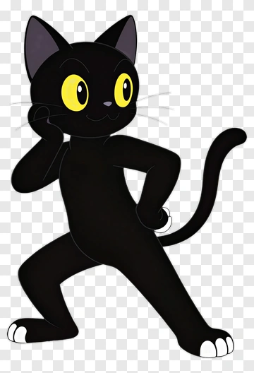 Cartoon Black Cat With Yellow Eyes PNG