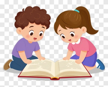 Children Reading A Book Together PNG