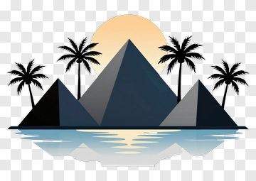Pyramids And Palm Trees At Sunset PNG