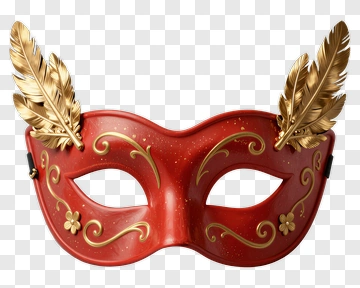 Red Masquerade Mask With Golden Feathers PNG
