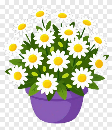 Colorful Flower Bouquet In Purple Pot PNG