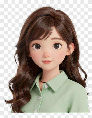 3D Young Woman With Brown Hair PNG