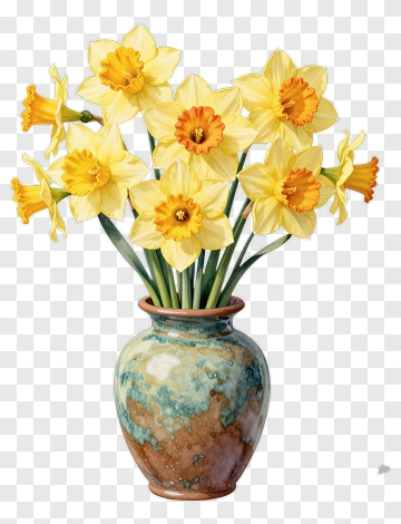 Yellow Daffodils In A Decorative Vase PNG