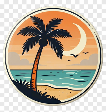 Tropical Beach Scene With Palm Tree And Moon PNG