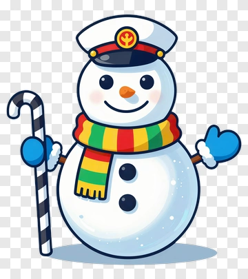 Cartoon Snowman Holding A Candy Cane PNG