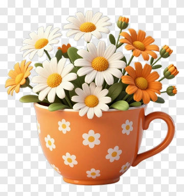 Colorful Flower Bouquet In Orange Cup PNG