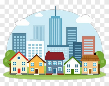 Cityscape With Colorful Houses PNG