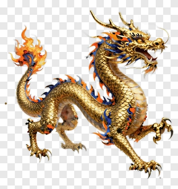 Golden Dragon With Fiery Flames PNG