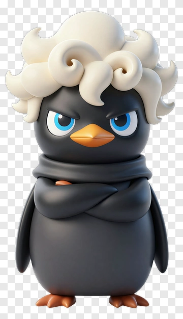 Penguin Character With Stylish Hair PNG