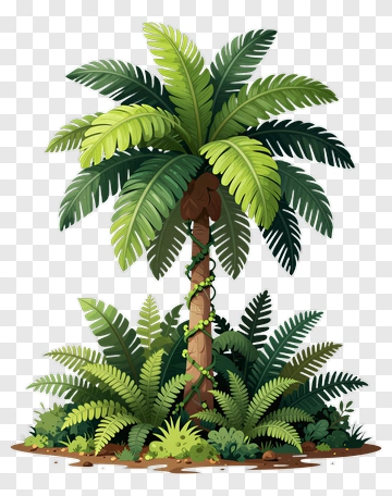 Colorful Palm Tree Surrounded By Greenery PNG