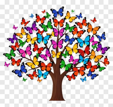 Colorful Tree With Butterflies PNG