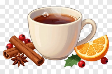 Cup Of Tea With Cinnamon And Orange Slice PNG
