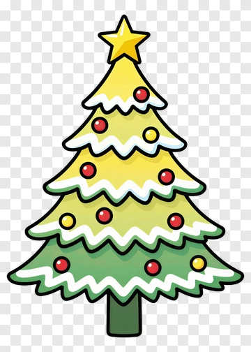 Cartoon Christmas Tree With Star And Ornaments PNG