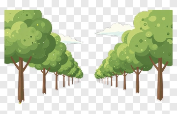 Cartoon Tree Line In A Park PNG