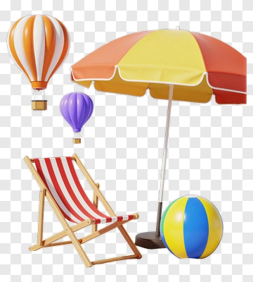 Beach Scene With Umbrella And Beach Ball PNG