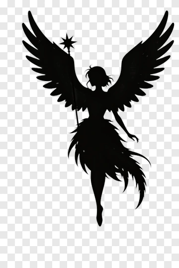 Silhouette Angel With Wings And Staff PNG