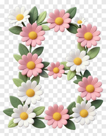Floral Letter B With Pink And White Flowers PNG