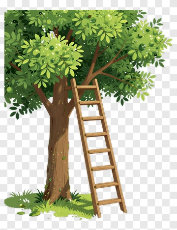 Cartoon Tree With A Wooden Ladder PNG