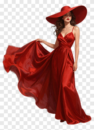 Elegant Woman In A Red Dress And Hat PNG