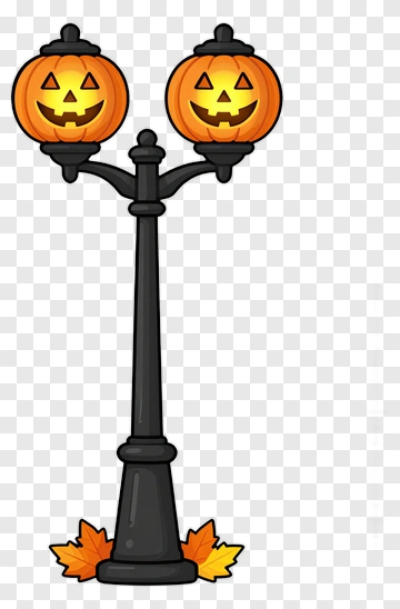 Halloween Lamp Post With Jack-O'-Lanterns PNG