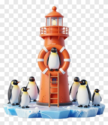 Cartoon Lighthouse With Penguins PNG