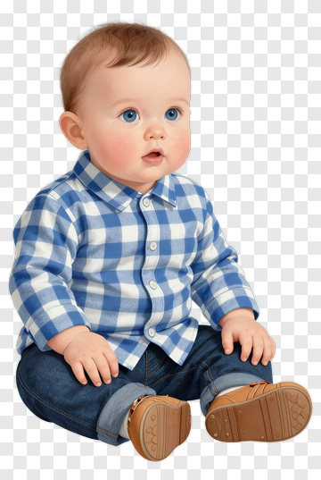 Baby Sitting In A Blue Checkered Shirt PNG