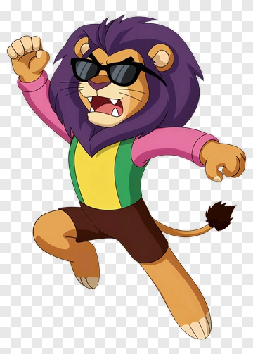 Cartoon Lion Wearing Sunglasses And Running PNG