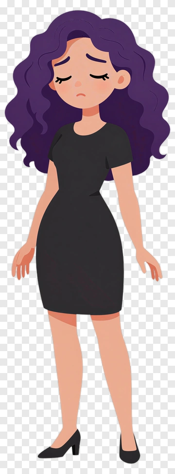 Sad Cartoon Woman In Black Dress PNG