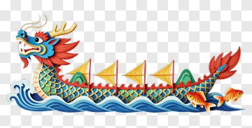 Colorful Dragon Boat With Fish PNG