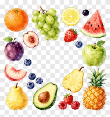 Colorful Watercolor Fruit Arrangement PNG