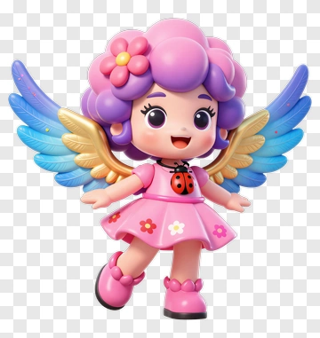 Cartoon Fairy Girl With Colorful Wings PNG