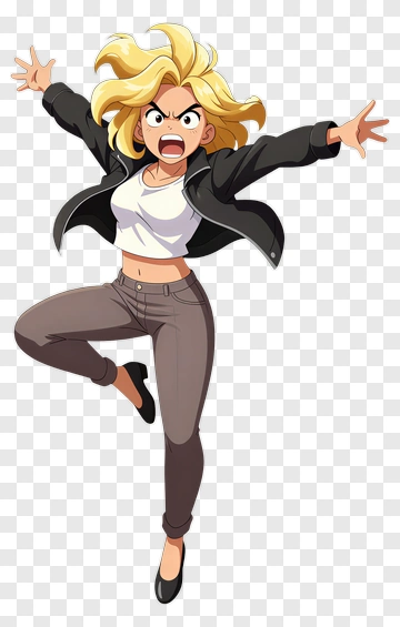 Cartoon Woman Jumping With Anger PNG