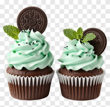 Mint Chocolate Cupcakes With Oreo Topping PNG