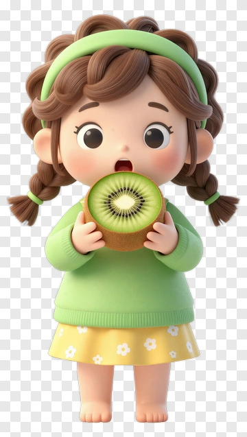 Cartoon Girl Holding A Kiwi PNG