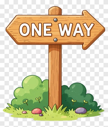 Cartoon One Way Sign With Green Bushes PNG