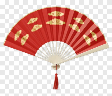 Red Decorative Fan With Gold Cloud Patterns PNG