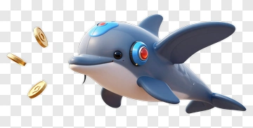 3D Cartoon Dolphin With Coins PNG