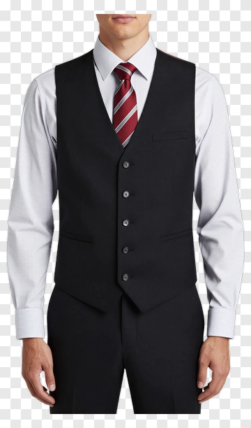 Man Wearing A Black Vest And Red Striped Tie PNG