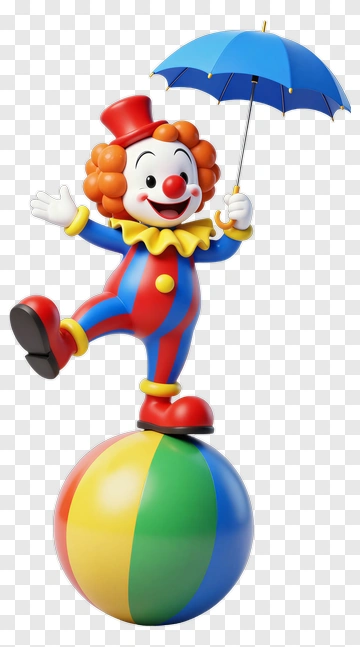 Cartoon Clown Balancing On A Colorful Ball PNG