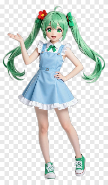 Anime Girl In Blue Dress With Green Hair PNG