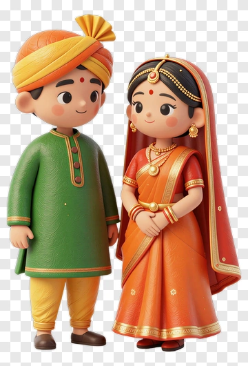Cartoon Couple In Traditional Indian Attire PNG